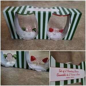 Christmas Holiday Stemless Wine Glasses with Hand Blown Christmas Candy Inside